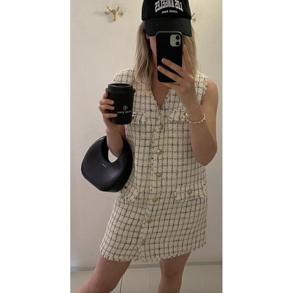 ANINE BING Janet Tweed Dress in White Plaid Size Medium NWT - Picture 13 of 15